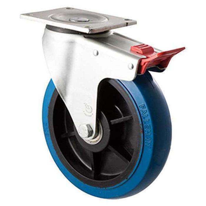 Fallshaw O-Castor 200mm Blue Rubber Wheel Precision Bearing Swivel Brake 400kg