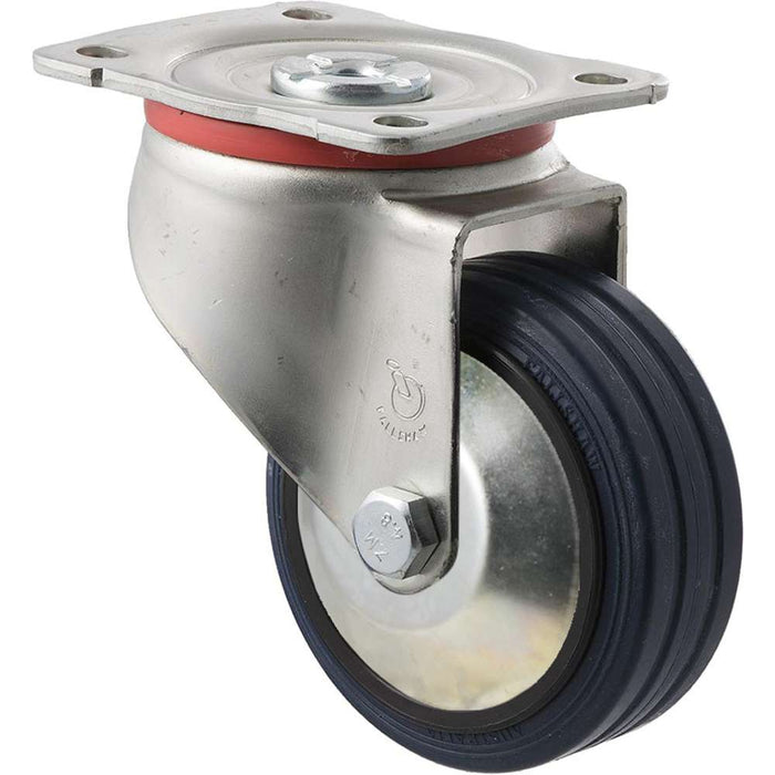 Fallshaw J-Castor 100 x 32mm Blue Rubber Roller Bearing Swivel Plate 150kg