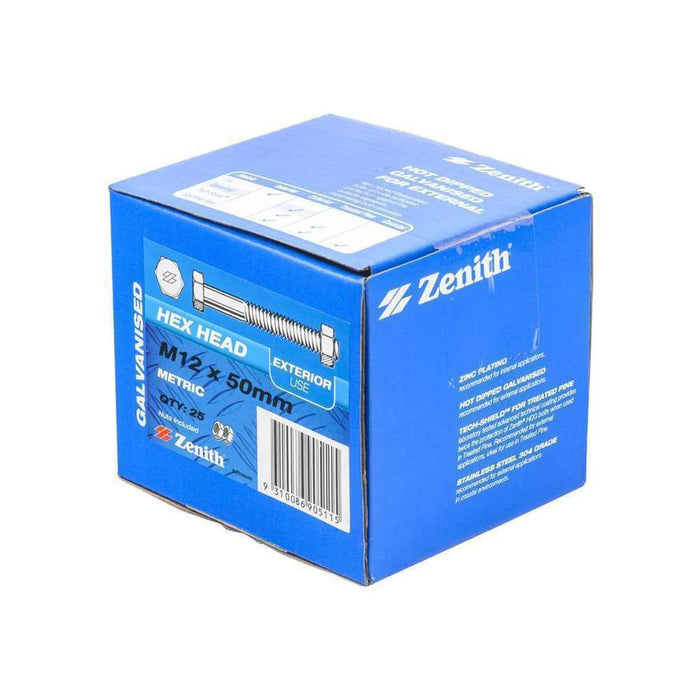Bolt & Nut Galv Hex M12 x 50