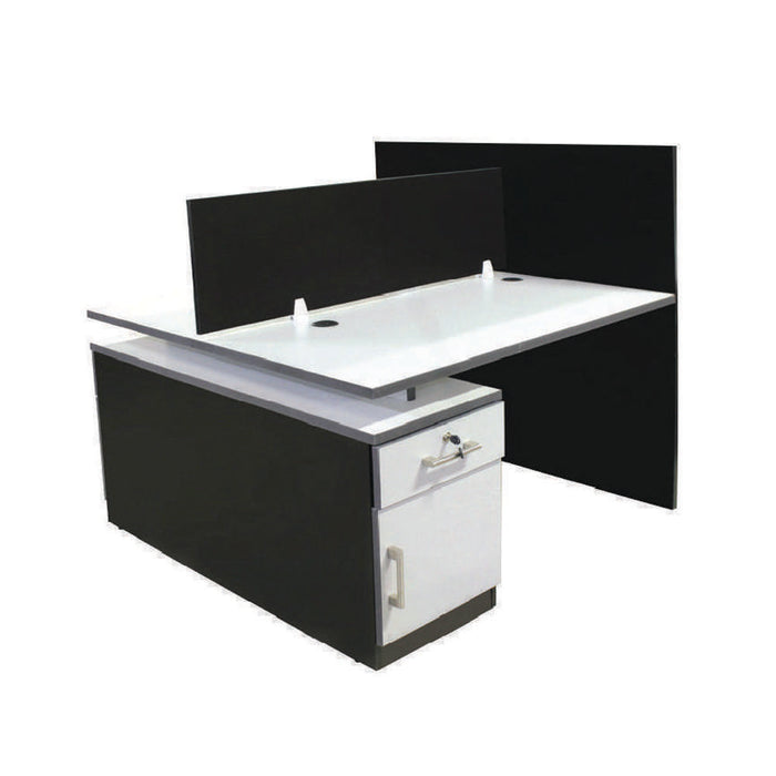 Euro 2 Way Workstation Partition & Fixed Pedestal Black
