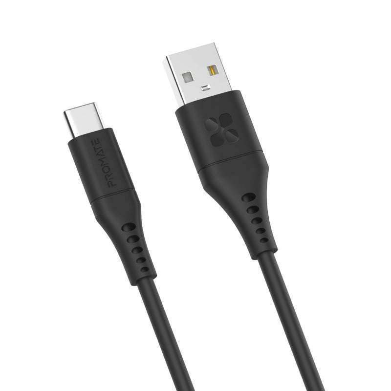 Promate USB-A to USB-C Data Charge Flexible Cable 2m Black
