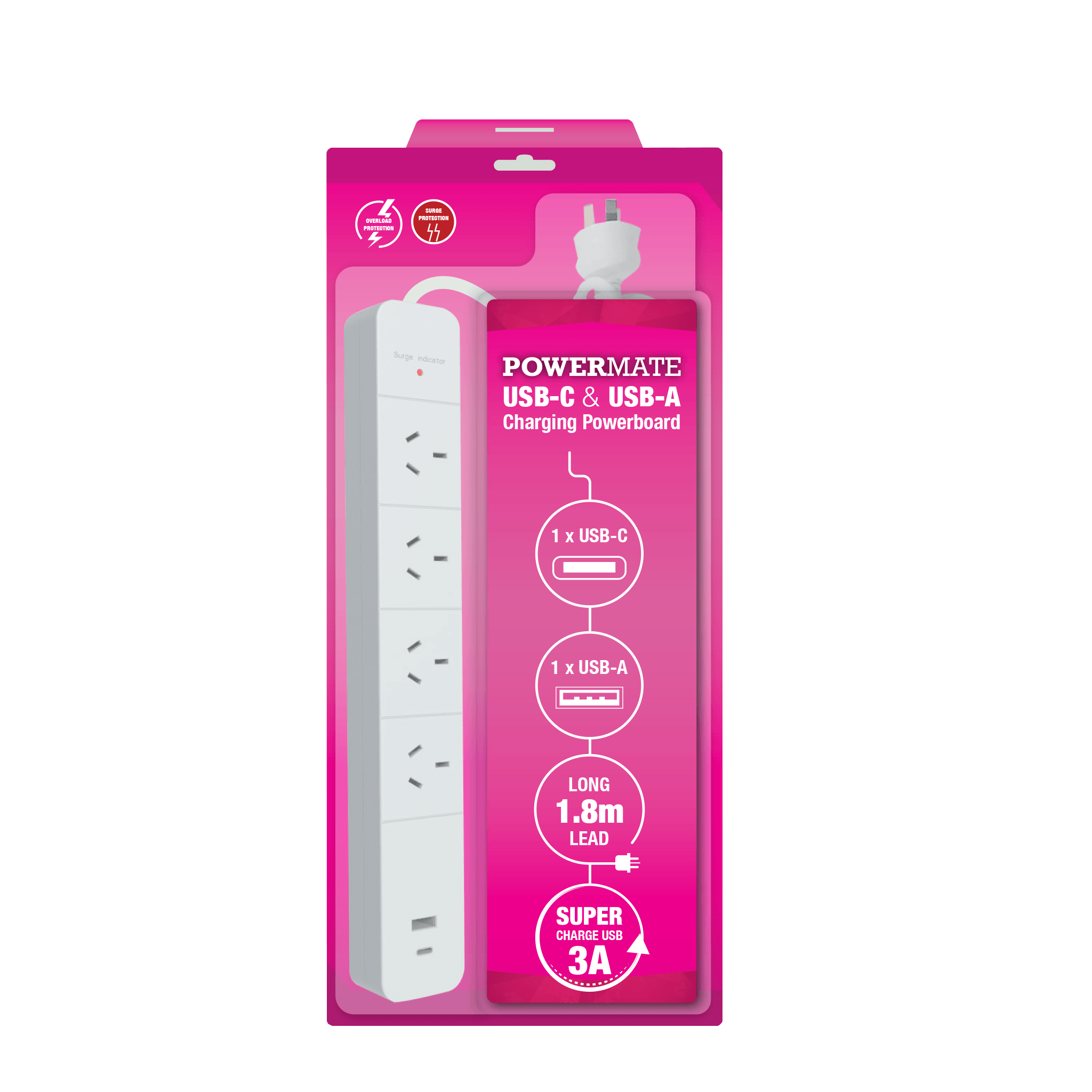 Powermate 4-Way Power Board Surge Protection & USB/C