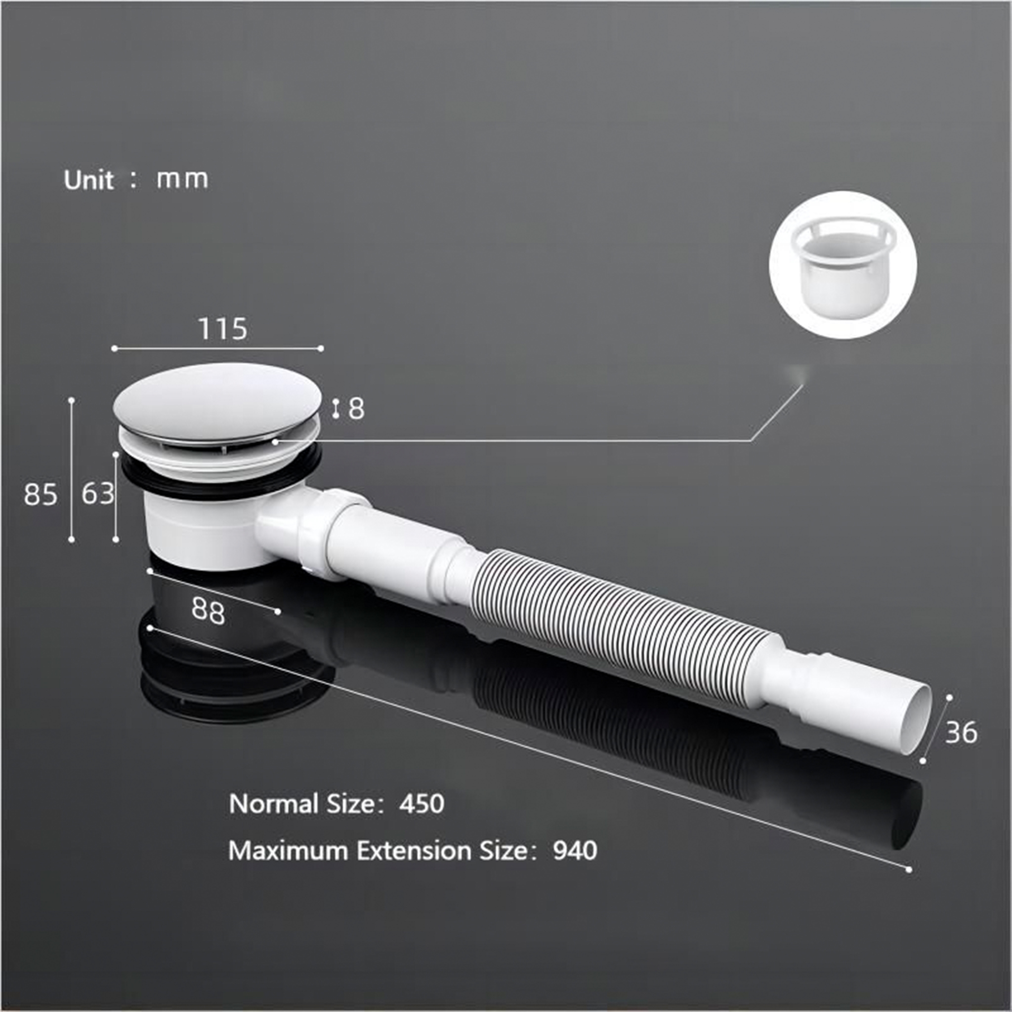 Shower Bath Tray Drainer Pipe with Pop Up Waste