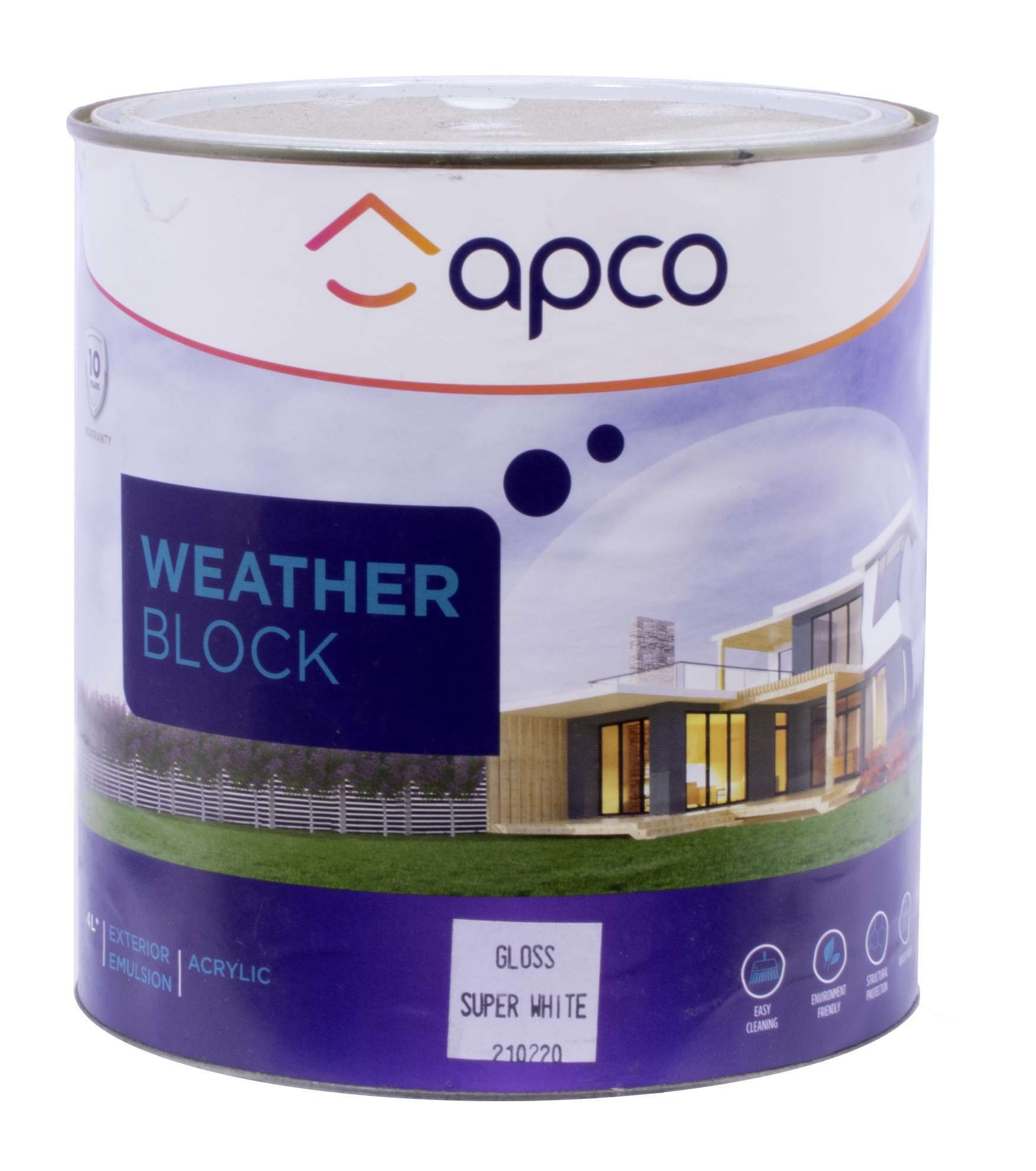 Apco Weatherblock Gloss Acrylic White 4L