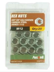 Accord Nuts Hex Galv M12 (20pk)