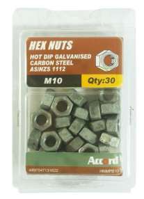 Accord Nuts Hex Galv M10 (30pk)