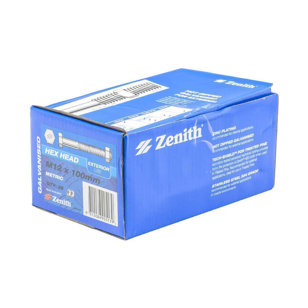 Bolt & Nut Galv Hex M12 x 100