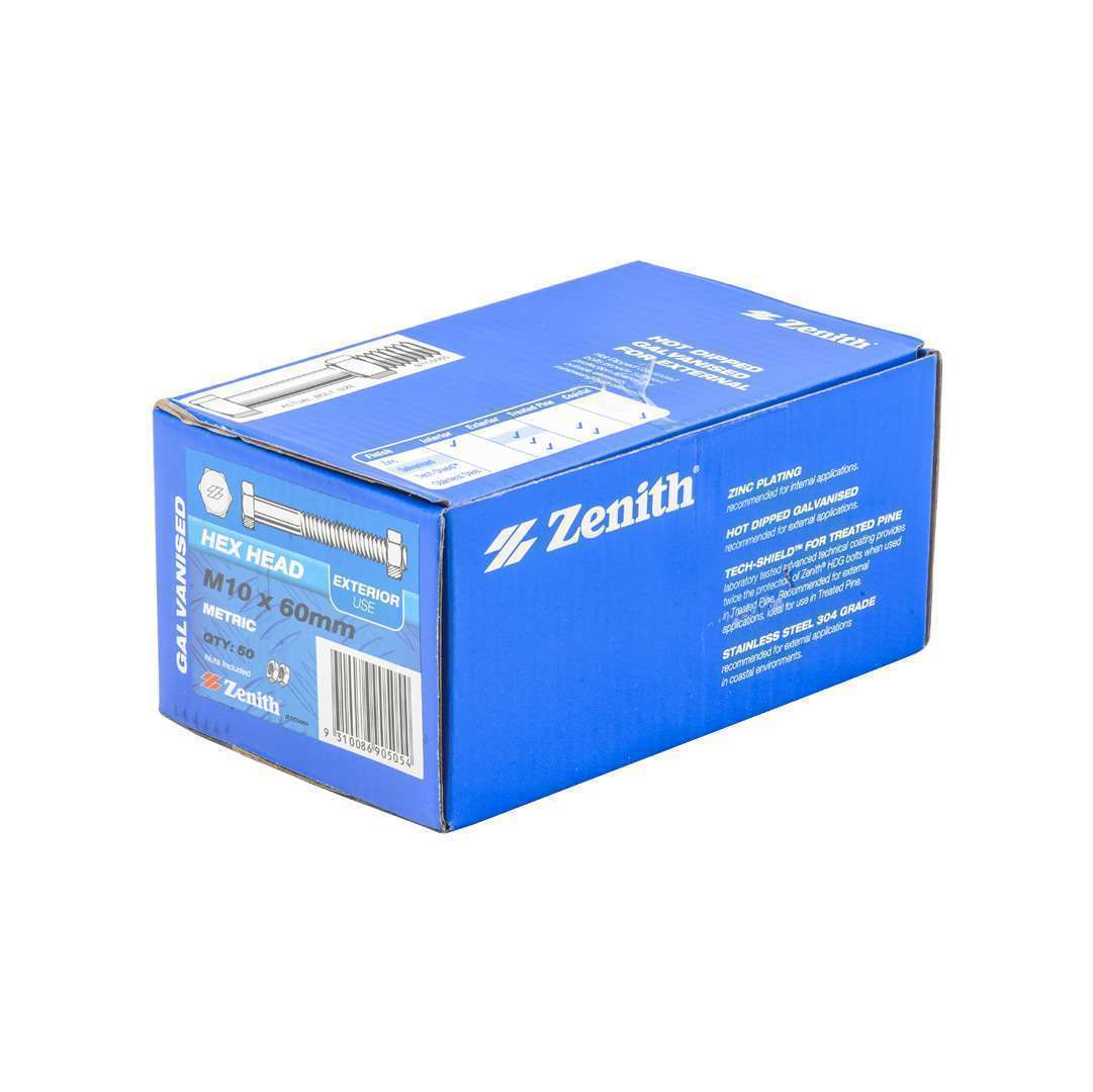 Bolt & Nut Galv Hex M10 x 60