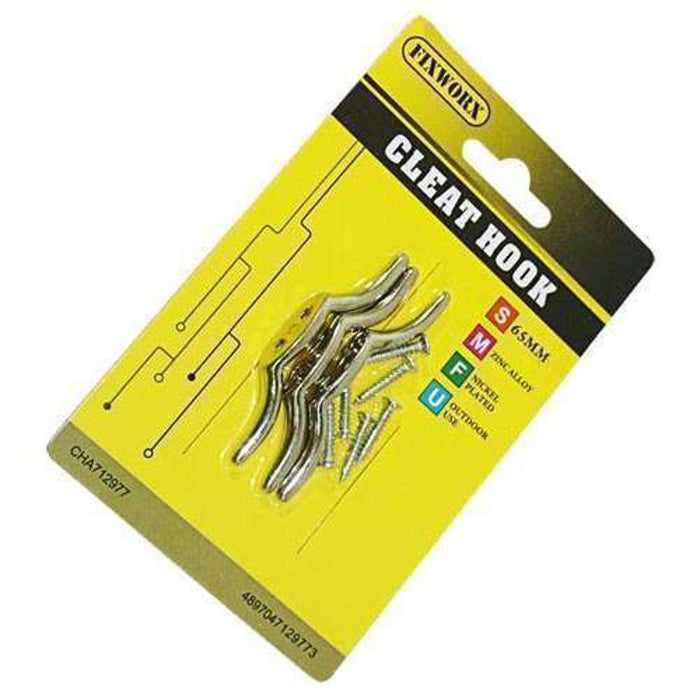Fixworx Hook Cleat Nickel Plated 65mm 3pc