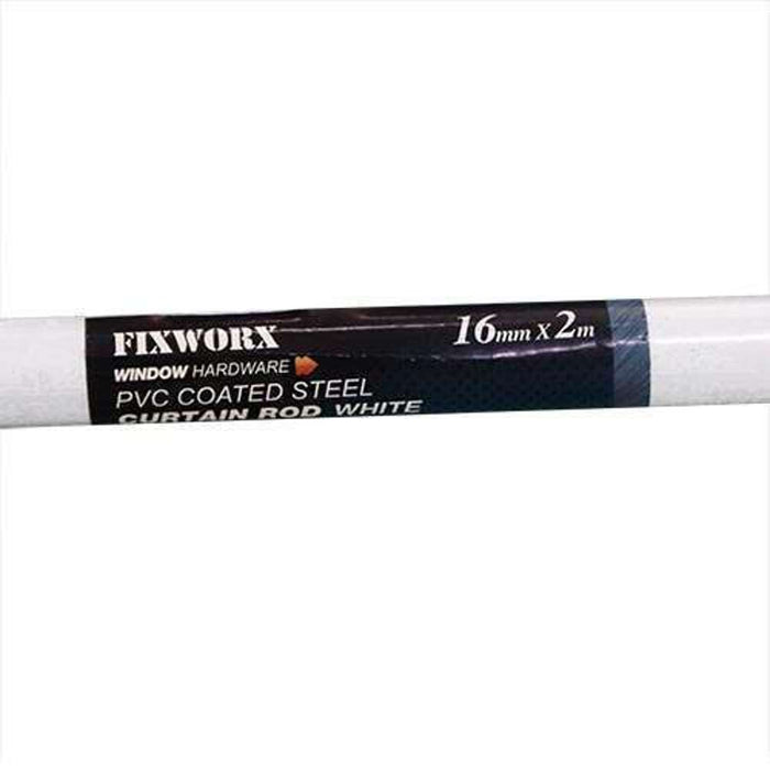 Fixworx Curtain Rod 16mm x 2m PVC White Steel
