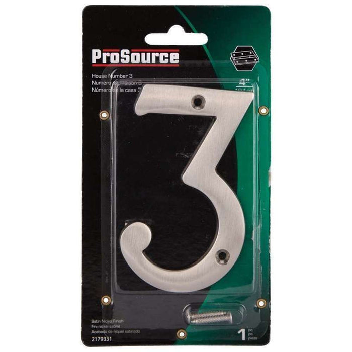 ProSource House Numbers 4" 3 Satin Nickle