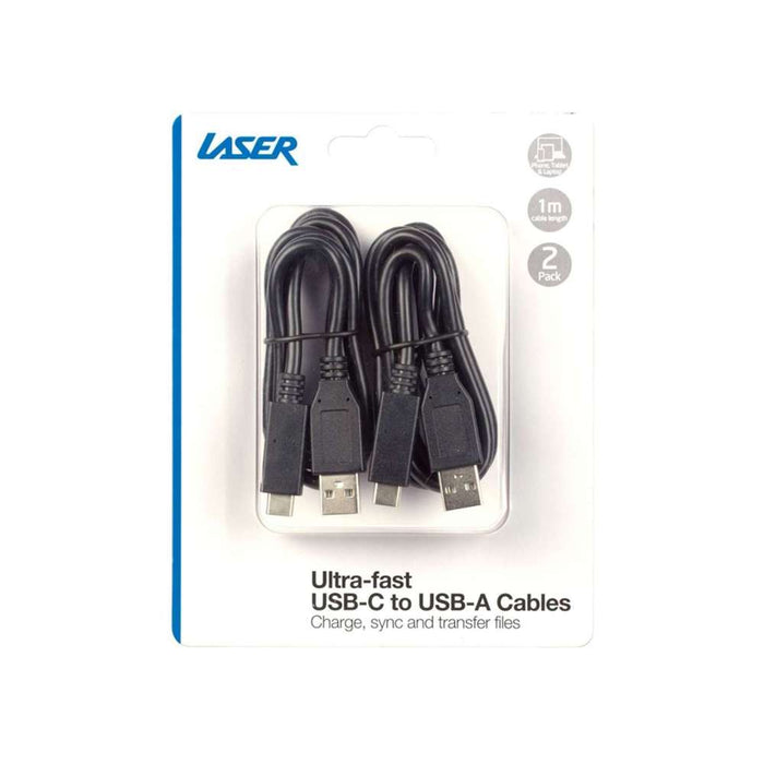 Laser USB Type C 3.1 to USB A 3.1 Cable Twin Pack 1m
