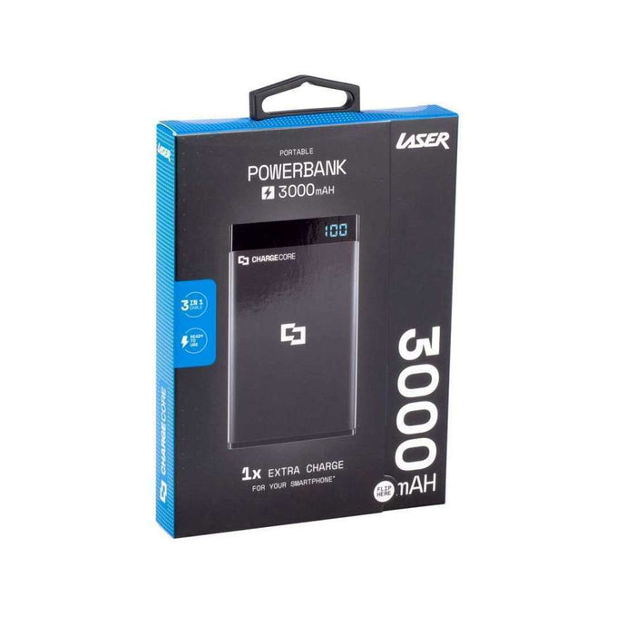 Laser 3000mAh Power Bank 3-In-1 Cable Black