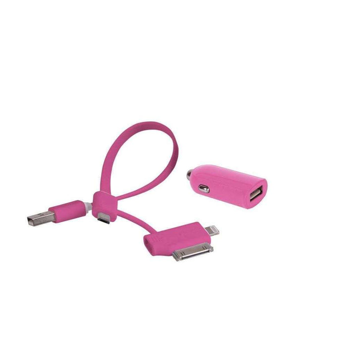 Laser 2.4A Car Charger 3-in-1 Charging Cable Pink