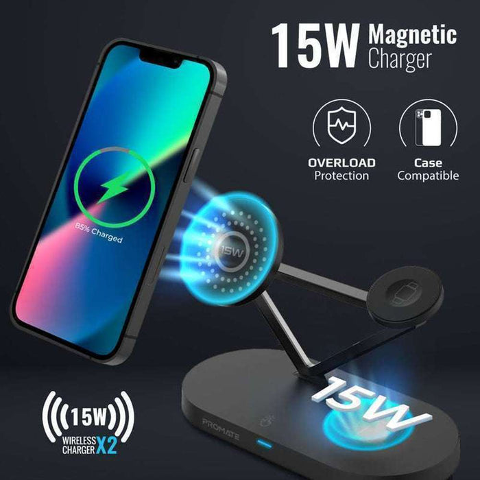 Promate Wireless Hub 15W Magnetic Charger Watch & Airpods Charger