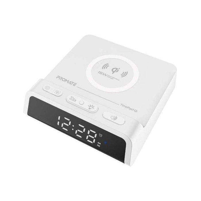 Promate Alarm Clock 15W Wireless Charger White
