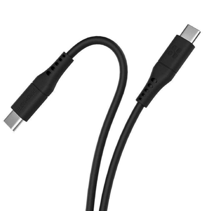 Promate 60W USB-C to USB-C Flexible Charge Cable 1.2m Black