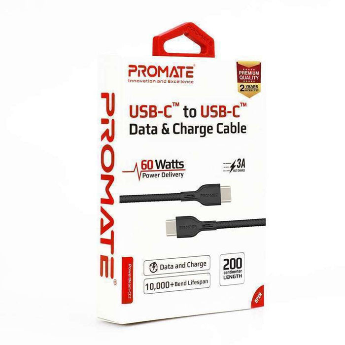 Promate 60W USB-C to USB-C Cable 2m Black