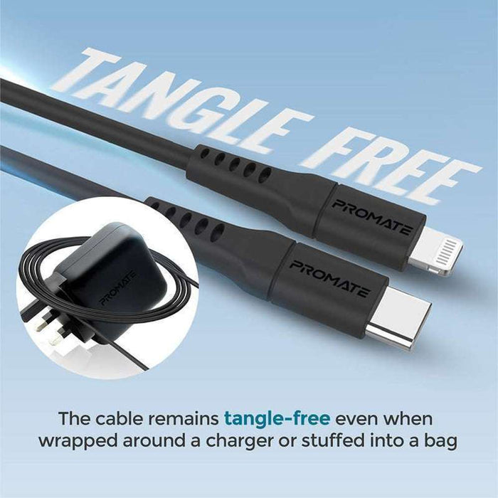 Promate 20W USB-C to Lightning Charge Cable 2m Black