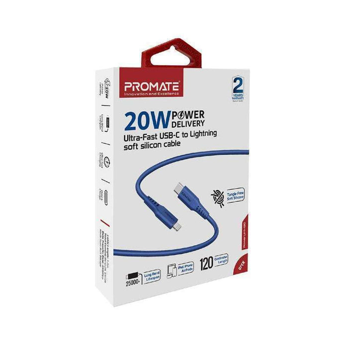 Promate 20W USB-C to Lightning Charge Cable 1.2m Blue