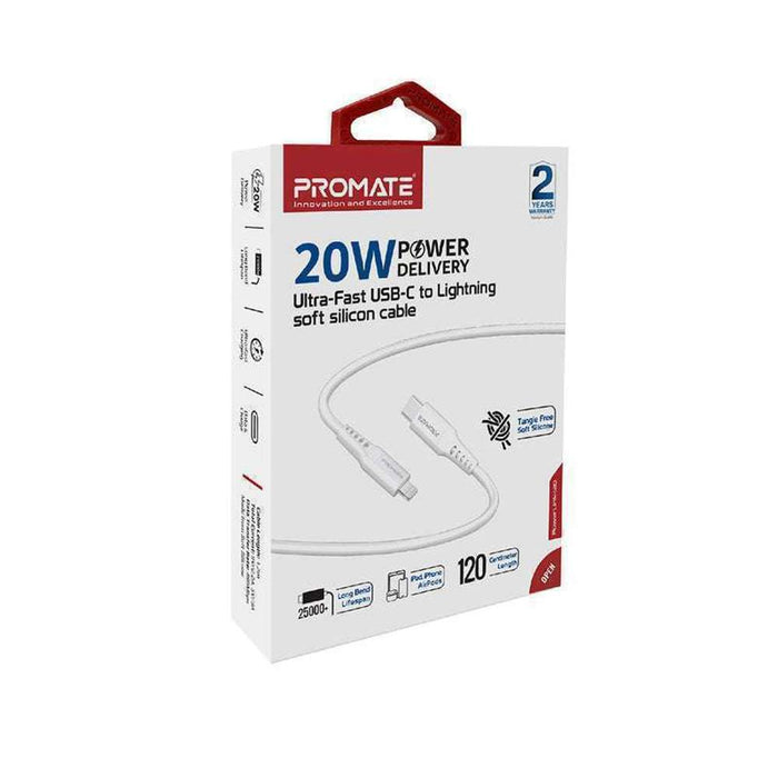 Promate 20W USB-C to Lightning Charge Cable 1.2m White