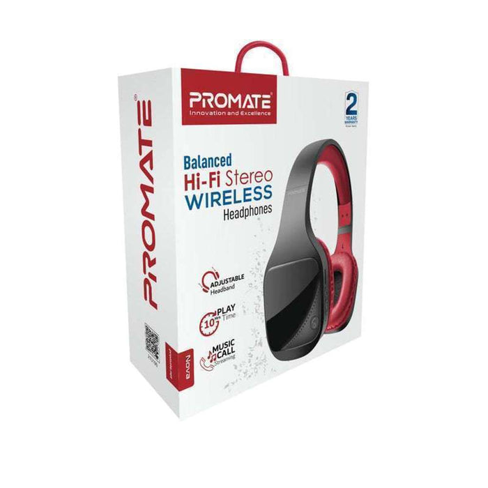 Promate Bluetooth v5 Over-Ear Headset AUX TF Card Playback FM Maroon