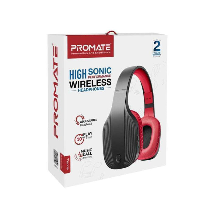Promate Bluetooth v5 Over-Ear Headset AUX Playback FM Maroon