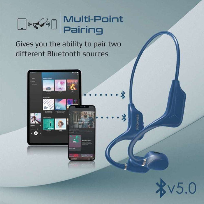 Promate Bluetooth v5.0 Bone Conduction Wireless Headset Blue