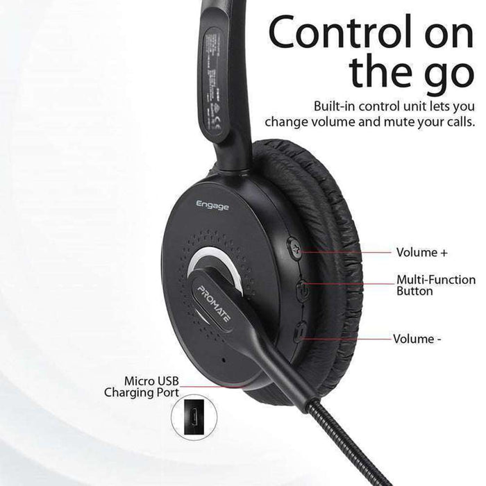 Promate Bluetooth Head Mono Earphone, Dual Noise Cancelling Mic