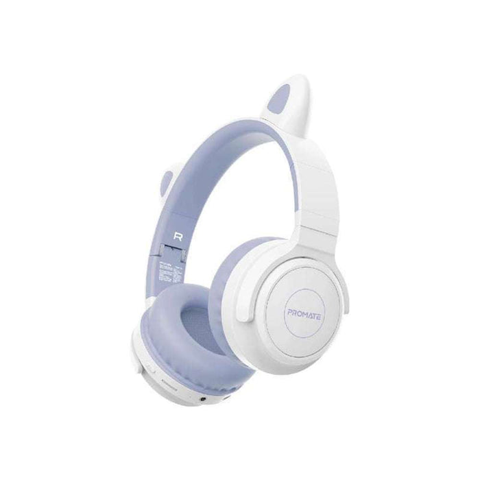 Promate Bluetooth v5.0 Panda Style Over-Ear Headset, Mic/AUX, Lilac
