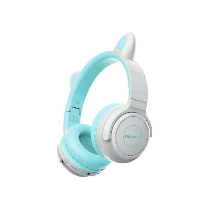 Promate Bluetooth v5.0 Panda Style Over-Ear Headset Mic/AUX Aqua