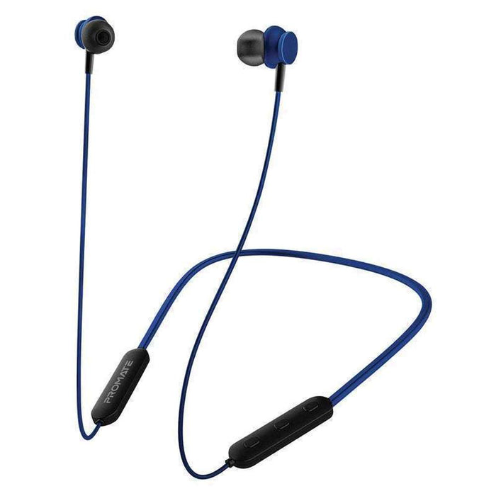 Promate Bluetooth Wireless Neckband Earphones For Music Calls Blue
