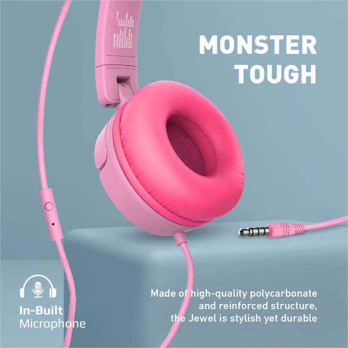Promate Over Ear Wired Kids Headset Mic Bubblegum