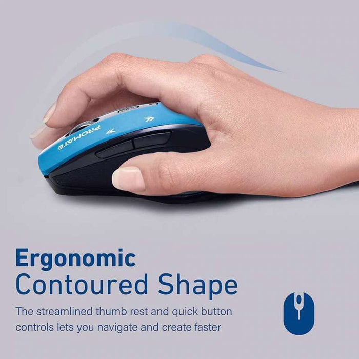 Promate 1600dpi Contoured Wireless Mouse Blue
