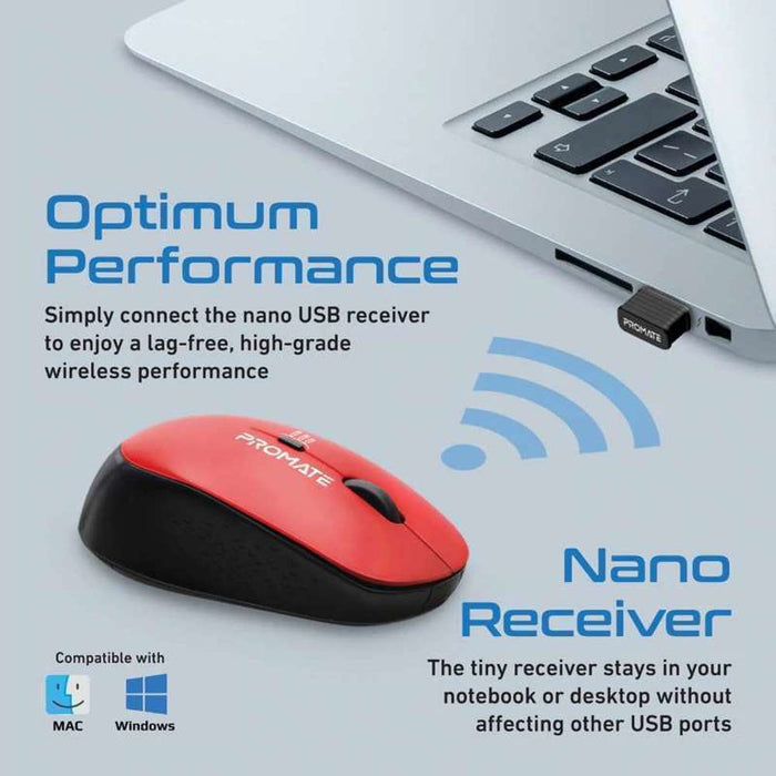 Promate 1600dpi Dual tone Wireless Mouse Red