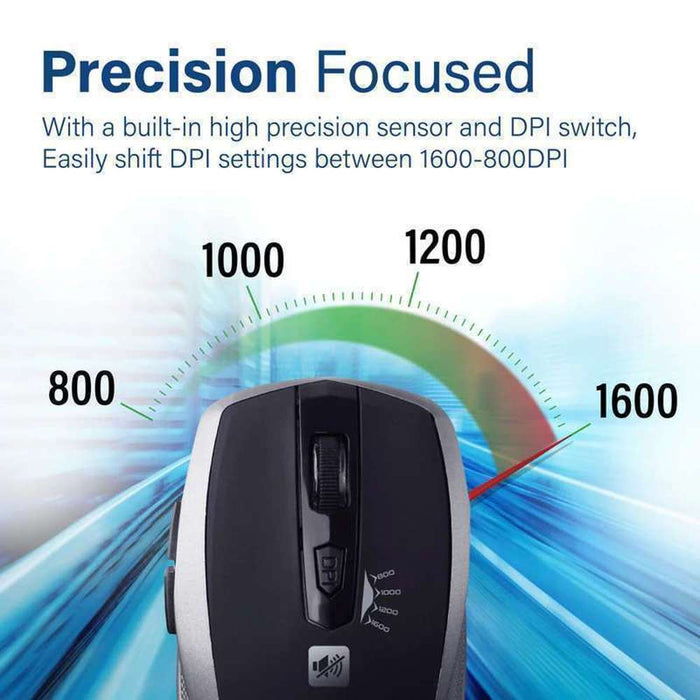 Promate 1600dpi Silent Key Wireless Optical Mouse Silver
