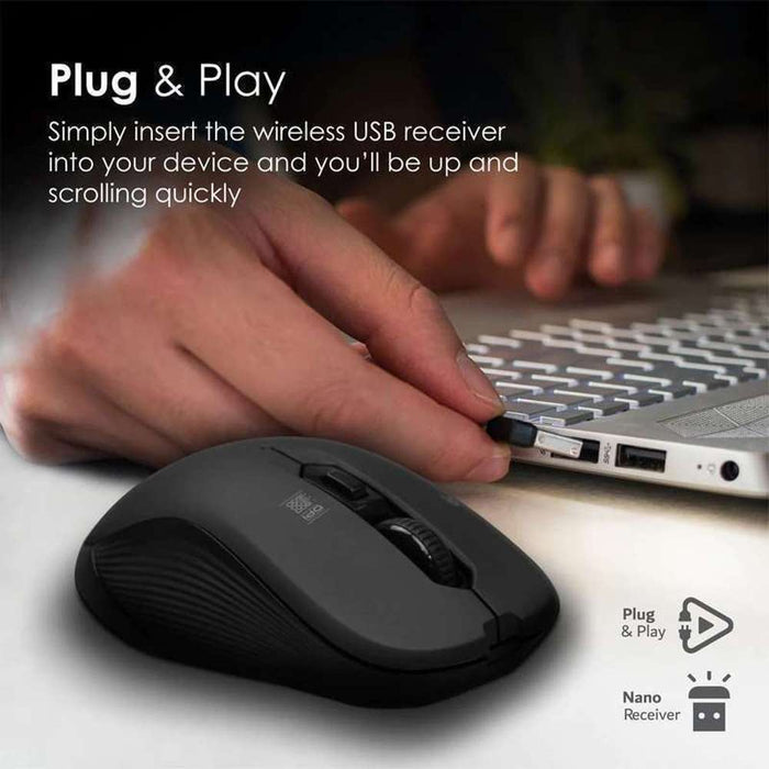 Promate 1600dpi Ergonomic Contoured Wireless Mouse Black