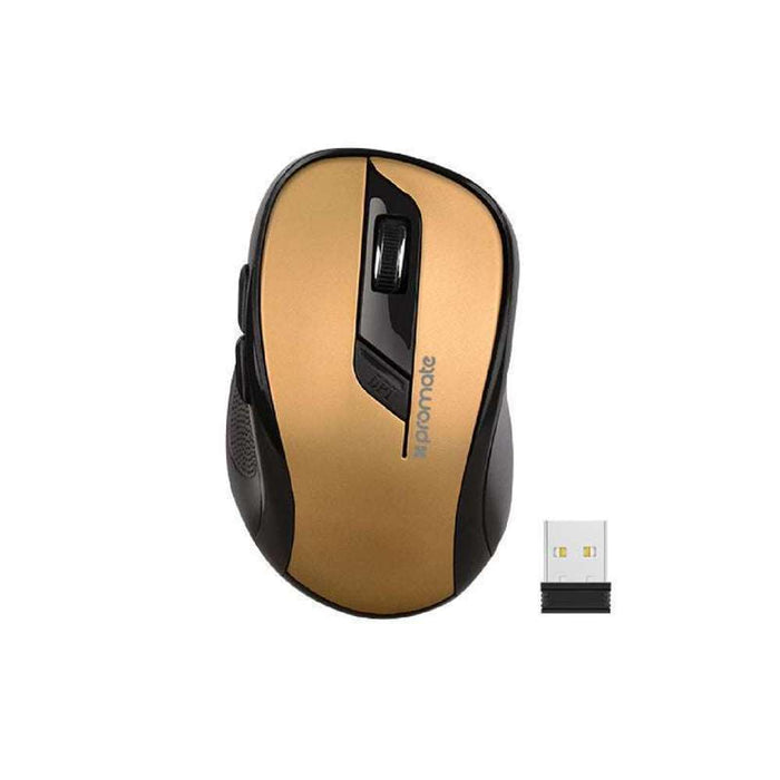 Promate Universal Wireless Mouse Side Scroller Buttons Gold