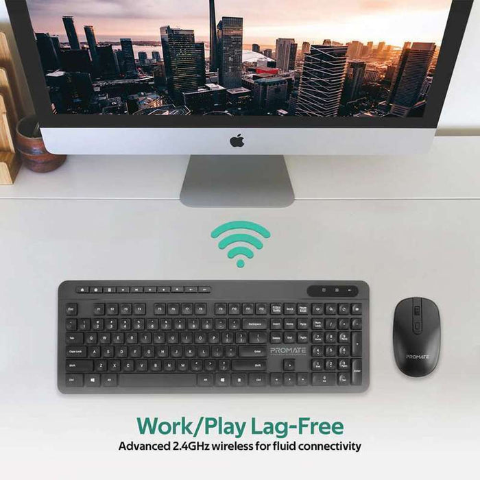Promate Ergonomic Multimedia Wireless Keyboard Mouse Combo Black/English