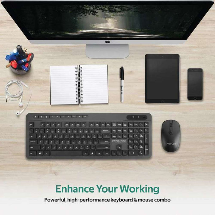 Promate Ergonomic Multimedia Wireless Keyboard Mouse Combo Black/English