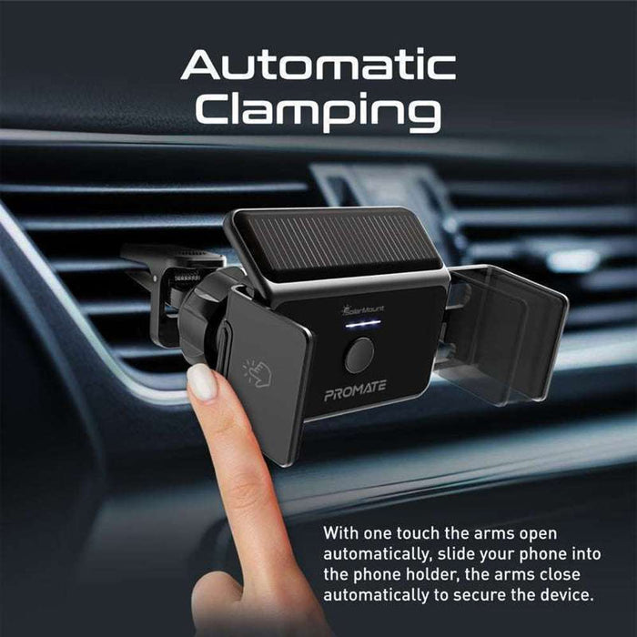 Promate Solar Powered AC Vent Smartphone Mount Auto-Clamping Black