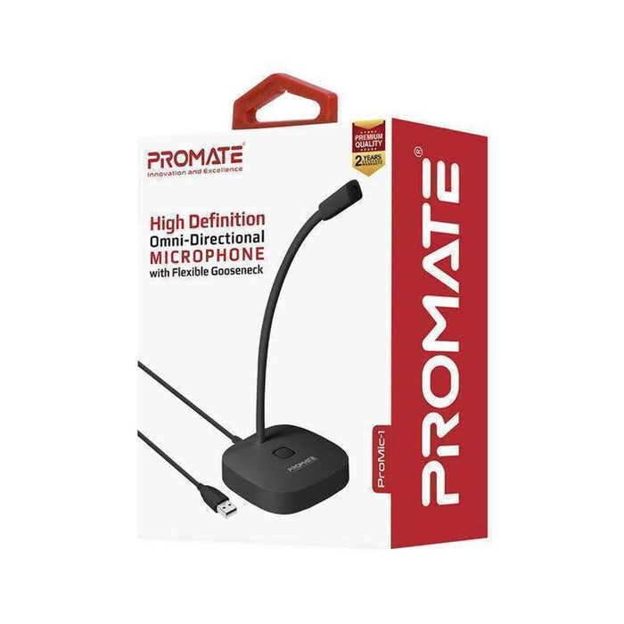Promate OmniDirectional USB Mic Gooseneck Design Mute Button Black