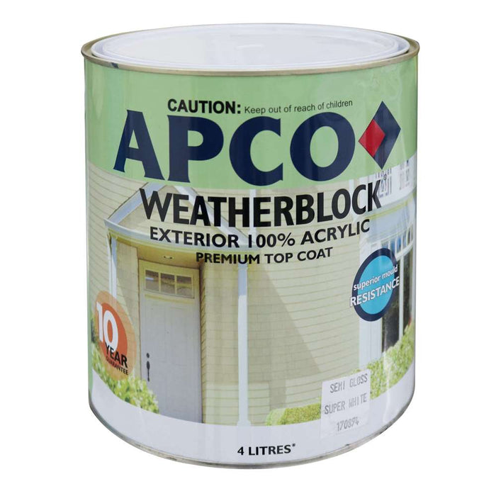 Apco Weatherblock Semi Gloss Acrylic White 4L