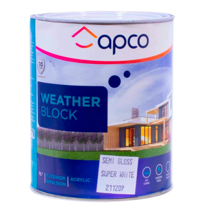 Apco Weatherblock Semi Gloss Acrylic White 1L