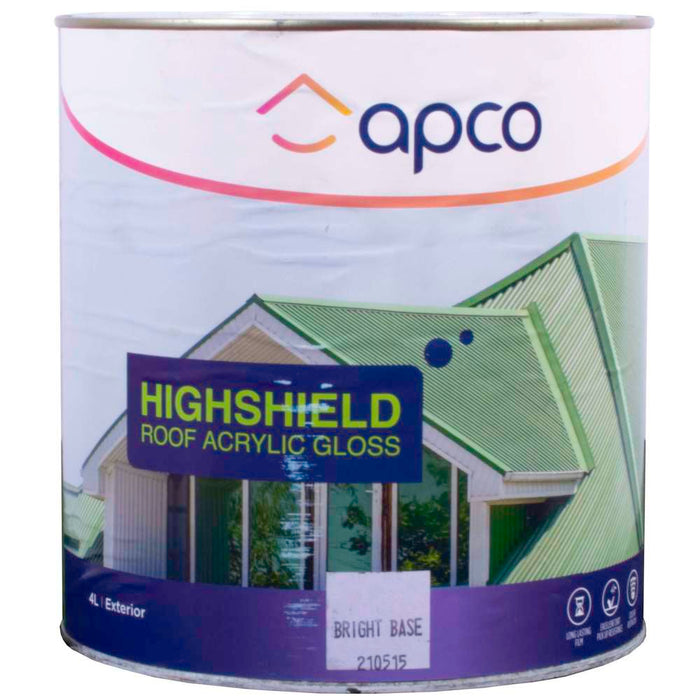 Apco Highshield Roof Paint Gloss Acrylic Bright Base 4L