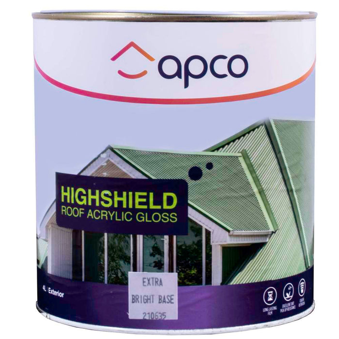 Apco Highshield Roof Paint Gloss Acrylic Extra Bright Base 4L