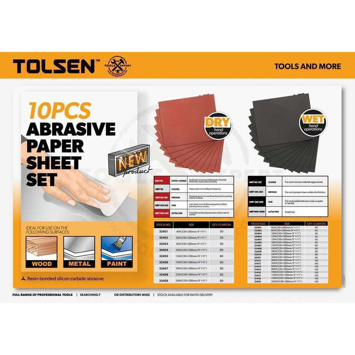 Tolsen Wet & Dry Sheet P220 (10pk)