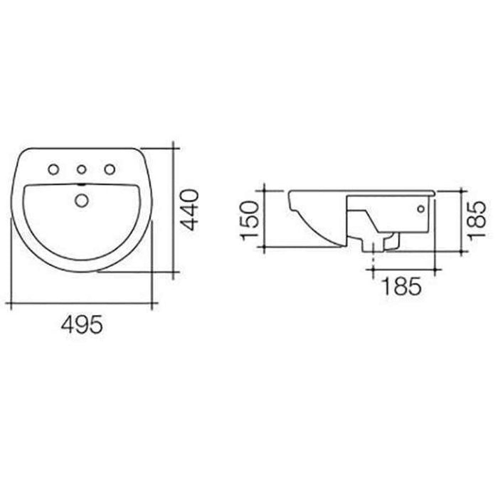 Caroma Cosmo Semi Recessed Basin 1TH White