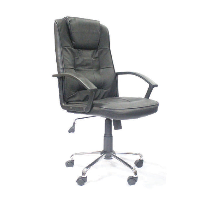 Mega High Back Chair Black Leather Chrome Base (120kg Max)