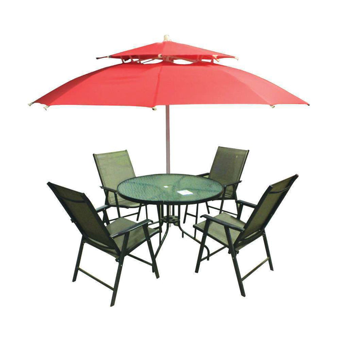Outdoor Table w/ 4 Chairs & Umbrella 100 x 72cm